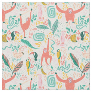 (4 in) Colourful Happy Jungle Animals Pattern Fabric