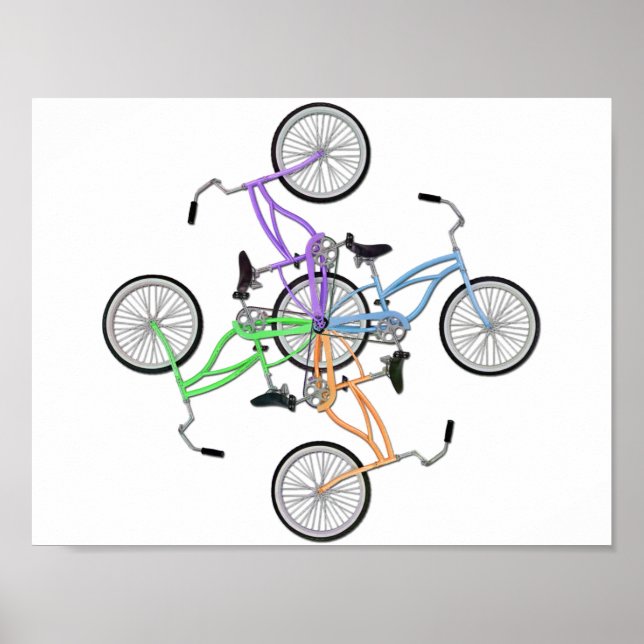 4 interlocking  different coloured bicycles design poster (Front)