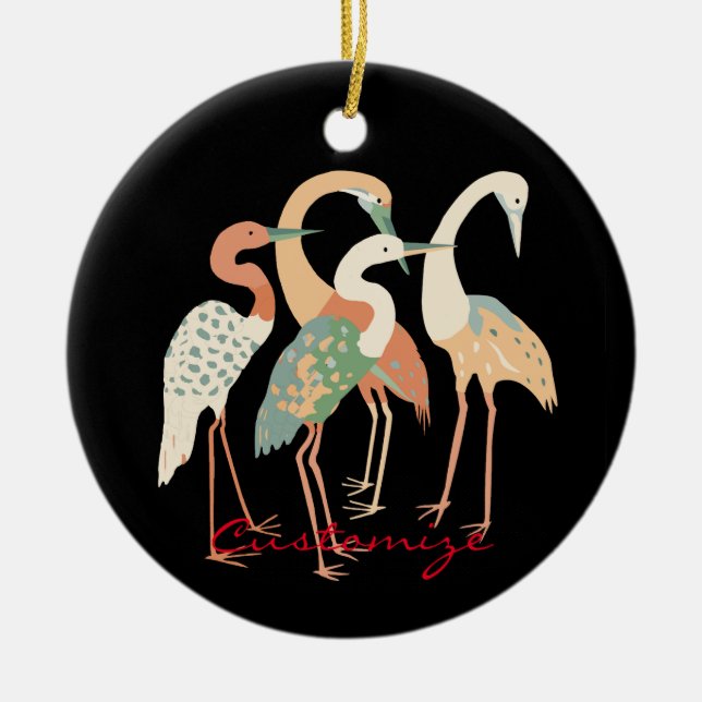 4 Japanese Cranes Thunder_Cove Ceramic Ornament (Front)