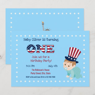4 juillet 1er anniversaire Boy Party Invitation
