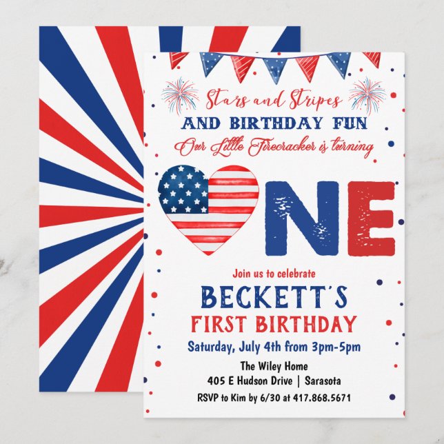 4 juillet 1er anniversaire Invitation (Devant / Derrière)