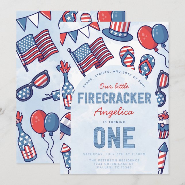 4 juillet 1er anniversaire Invitation de fête (Devant / Derrière)