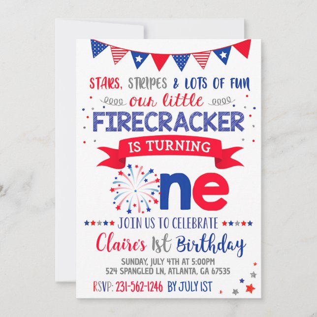 4 juillet 1er anniversaire Invitation Rouge Blanc  (Devant)