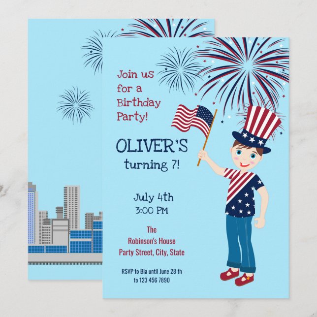 4 juillet Anniversaire Boy Party Invitation (Devant / Derrière)