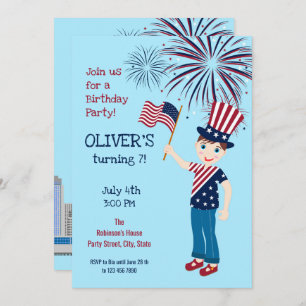 4 juillet Anniversaire Boy Party Invitation