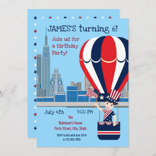 4 juillet Anniversaire Boy Party Invitation