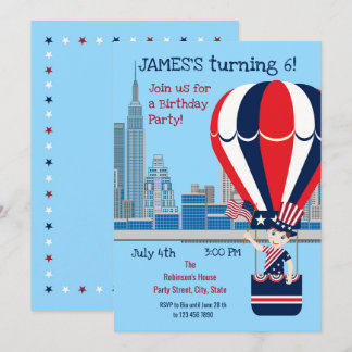 4 juillet Anniversaire Boy Party Invitation