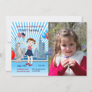 4 Juillet Anniversaire Fille Fête Photo Invitation