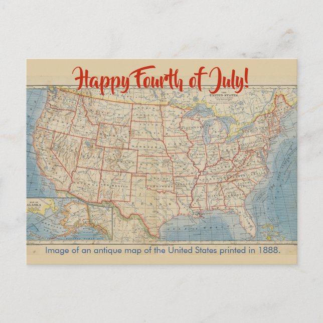 4 juillet Antique Carte des États-Unis (Devant)