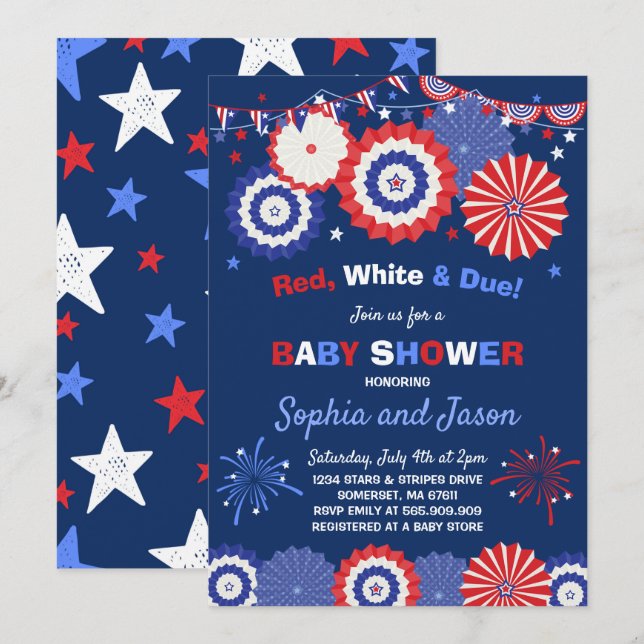 4 juillet Baby shower Invitation 4 juillet douche (Devant / Derrière)
