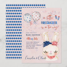 4 juillet BABY SHOWER INVITATION Firecracker Bunny