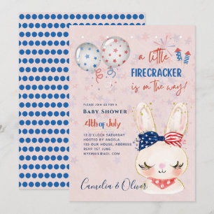 4 juillet BABY SHOWER INVITATION Firecracker Bunny