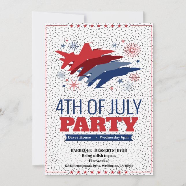 4 juillet Barbeque Party Invitation Jets Planes (Devant)