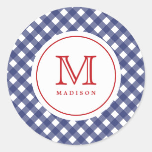 4 juillet Bleu Checks Red Monogramme Party Sticker