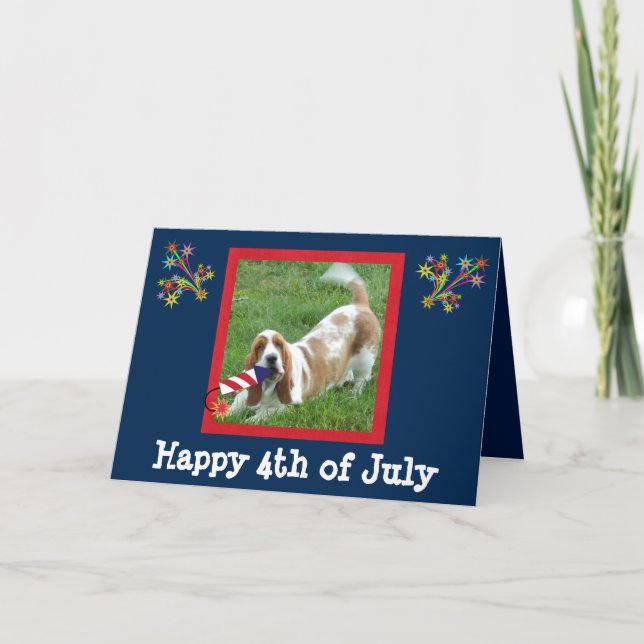 4 juillet carte avec Basset Hound et Rocket (Devant)