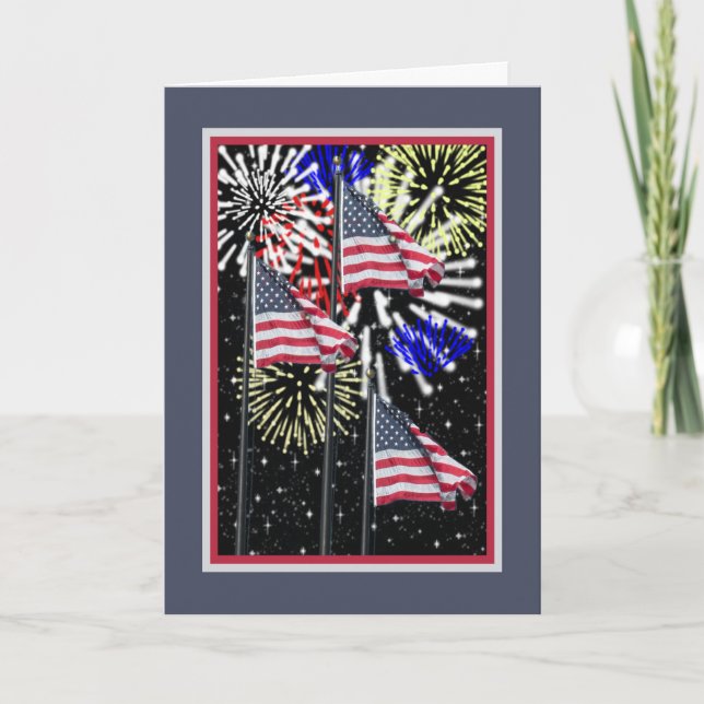 4 juillet Carte avec drapeaux et feux d'artifice (Devant)