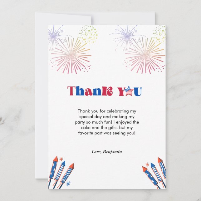4 juillet carte de remerciements d'anniversaire pa (Devant)
