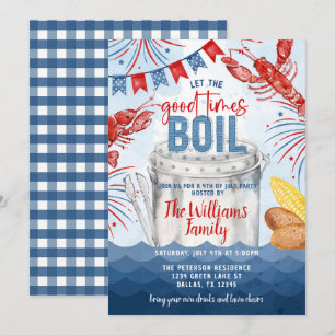 4 juillet Crawfish Seafood Boil Party Invitation