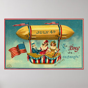 4 juillet - dirigeable - affiche vintage d'art