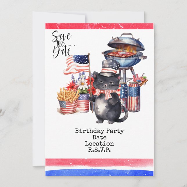 4 juillet Fête d'anniversaire Invitation thème amé (Devant)