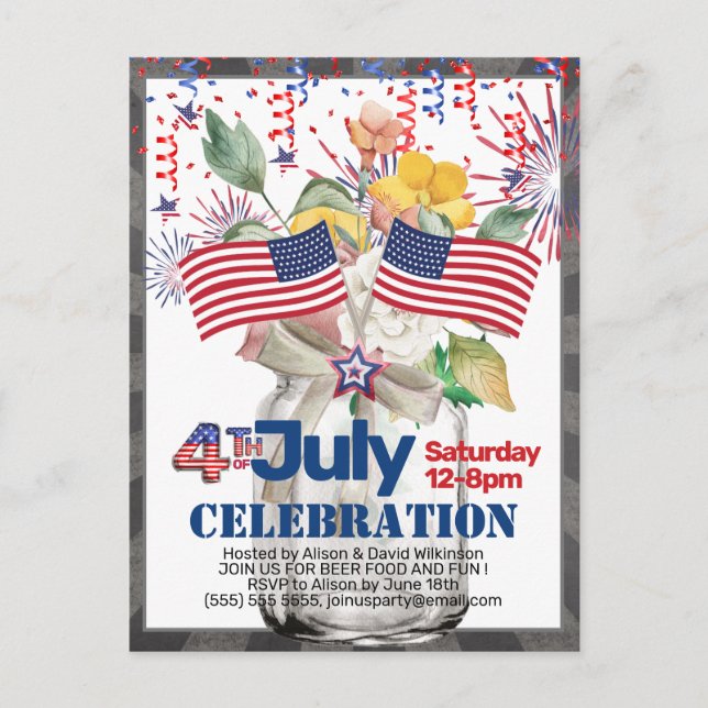 4 juillet Fête Mason Jar Invitation (Devant)