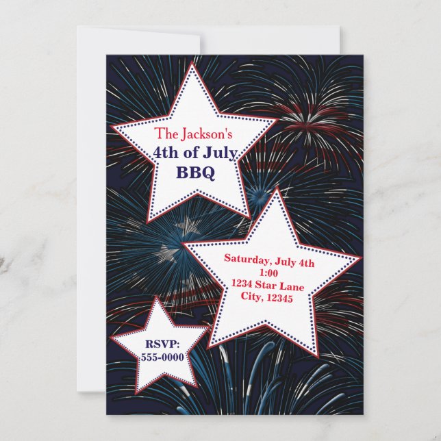 4 juillet FEU & ÉTOILES Invitation de la fête (Devant)