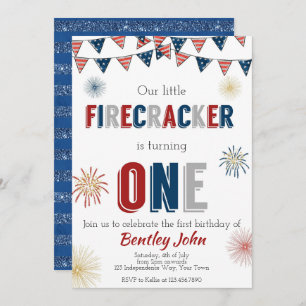 4 juillet Firecracker 1er anniversaire Invitation
