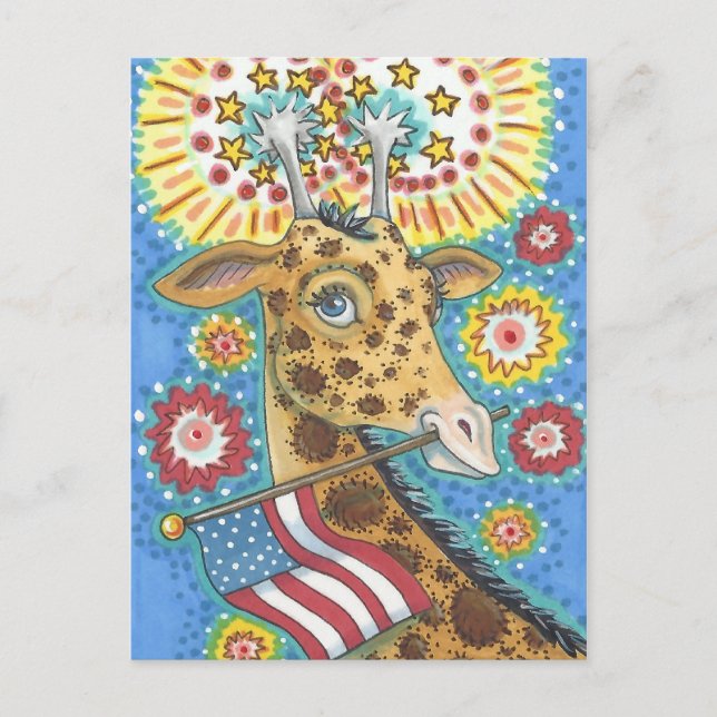4 JUILLET GIRAFFE PATRIOTIQUE, CARTE POSTALE DE VA (Devant)