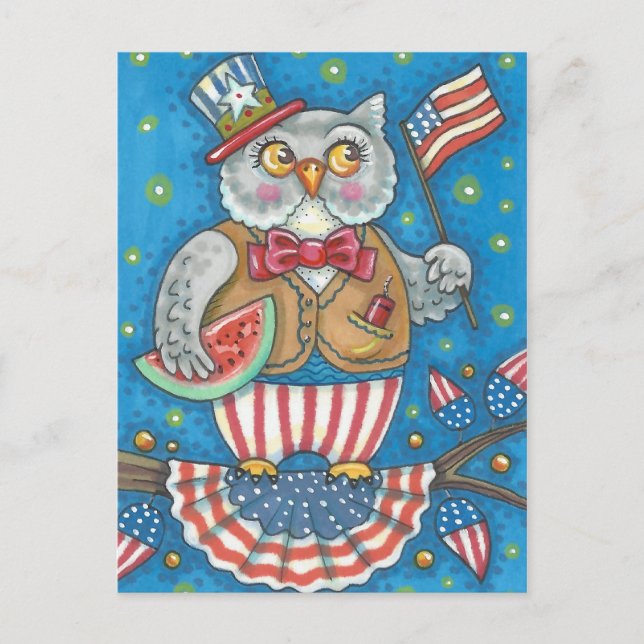 4 juillet HIBOU de HUÉE, OISEAU, CARTE POSTALE de (Devant)
