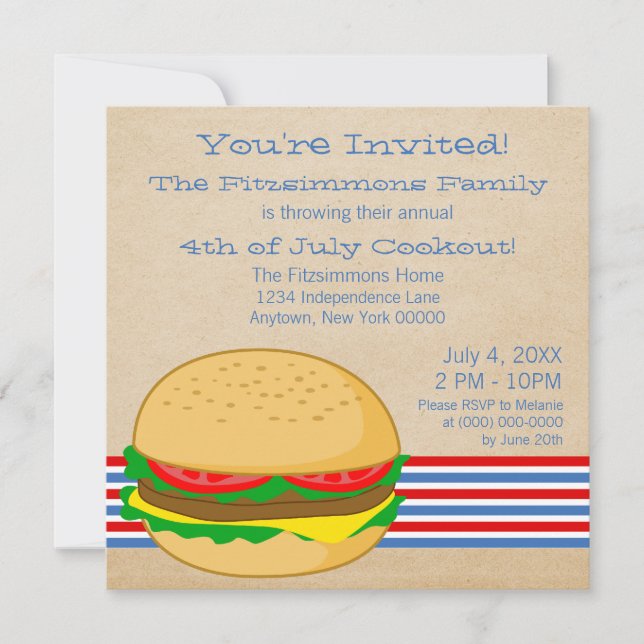 4 juillet Invitation barbecue rayé (Devant)