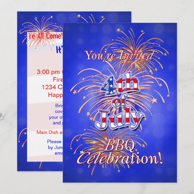 4 juillet invitation de barbecue de célébration (Devant / Derrière)