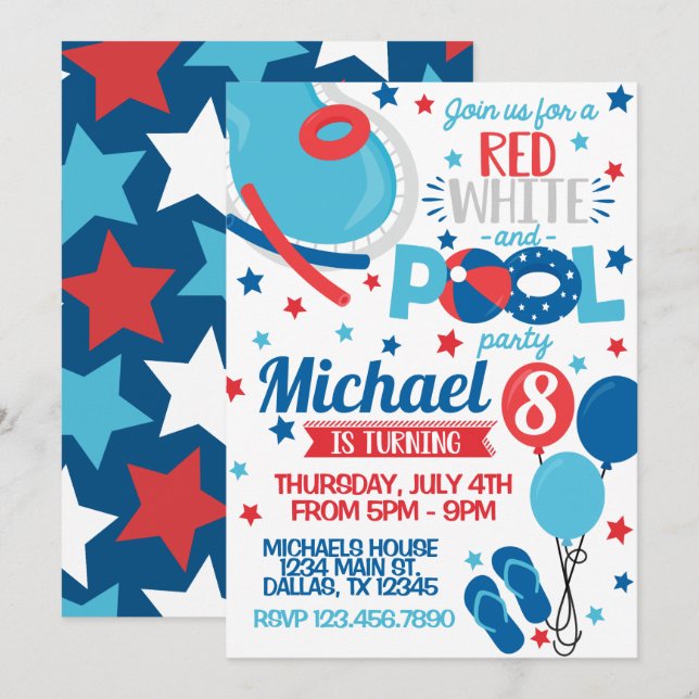 4 juillet Invitation de fête d'anniversaire Invita (Devant / Derrière)