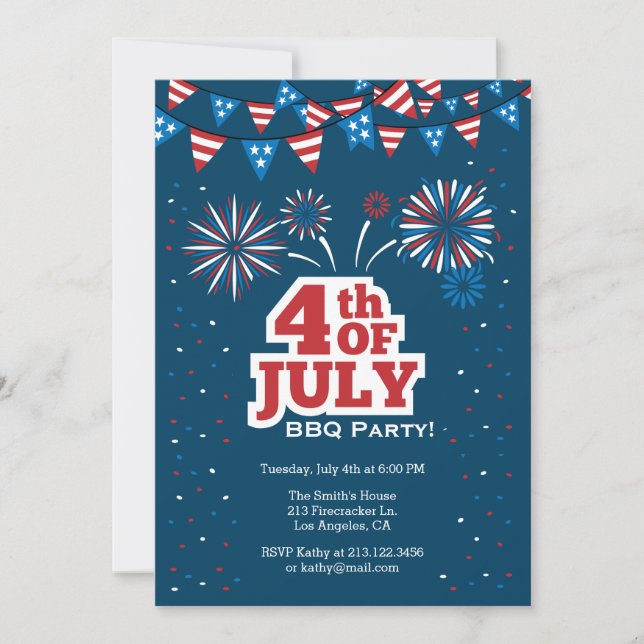 4 juillet invitation de partie de BBQ de (Devant)