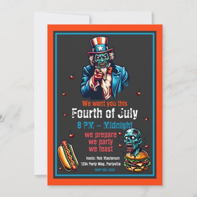 4 juillet Invitation de Zombie Oncle Sam (Devant)