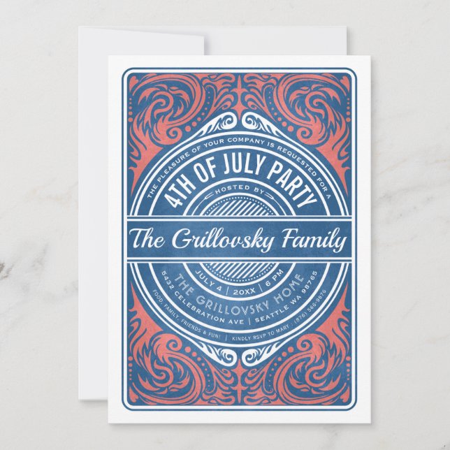 4 juillet Invitations BBQ Rouge Blanc & Bleu (Devant)
