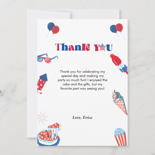 4 juillet jour de fête carte de remerciements (Devant)