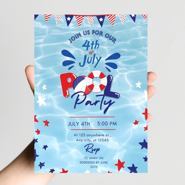 4 juillet Pool Party Invitation Baignade modifiabl (Créateur téléchargé)