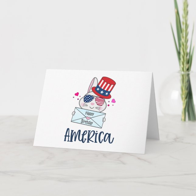 4 juillet Rabbit avec les Etats-Unis Drapeau Carte (Devant)