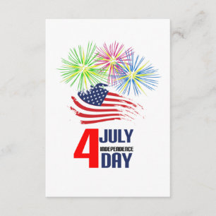 4 July - Independence Day with Flag and Fireworks Enclosure Card