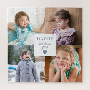 4 Kids Photo Collage Heart Blue Father's Day Jigsaw Puzzle