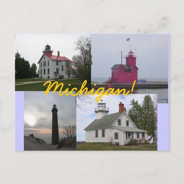 4 Lake Michigan Lighthouses Postcards (Front)