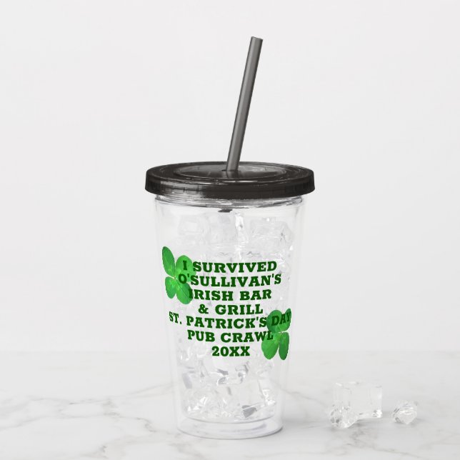 4 Leaf Clover Cool Irish Bar Pub Promotional Acrylic Tumbler (Back Ice)
