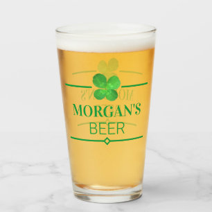 4 Leaf Clover Cool Personalized Irish Shamrock Glass