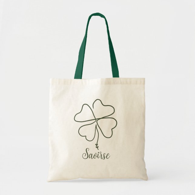 4 Leaf Clover Flower Personalised Name  Tote Bag (Front)