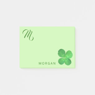 4 Leaf Clover Fun Green Monogram Personalized Post-it Notes