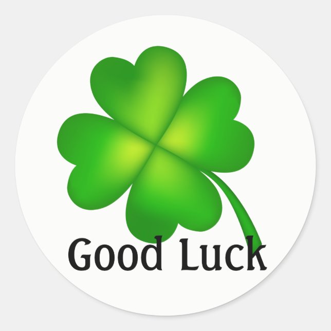 4 leaf clover, Good Luck! Classic Round Sticker (Front)