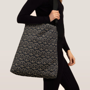 4 Leaf Clover Pattern Black and Gold Good Luck Crossbody Bag