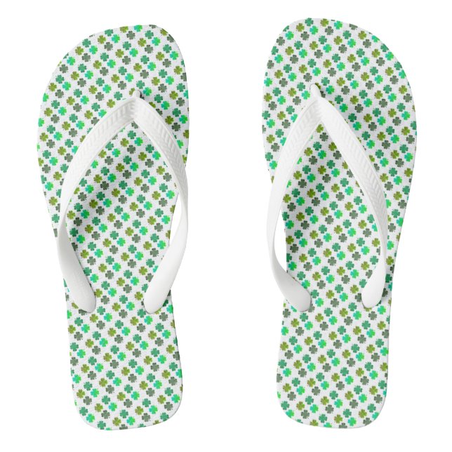 4 Leaf Clover Pattern on WHITE Flip Flops (Footbed)