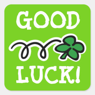 4 Leaf clover stickers saying Good Luck!