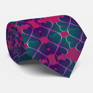 4 Leaf Clover Teal Smoke on Fuschia Tie